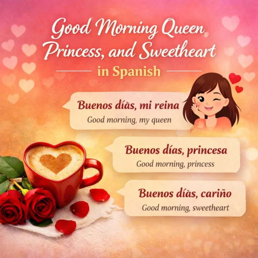 Good Morning Queen, Princess, and Sweetheart in Spanish