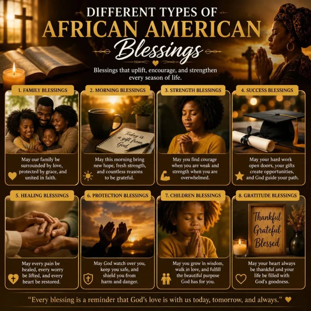 Different types of African American blessings with faith, family, healing, protection, and gratitude