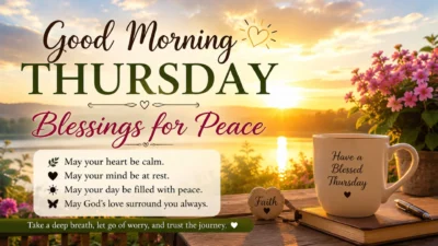 Good Morning Thursday Blessings for Peace sunrise lake inspirational quote peaceful morning scene with calm vibes