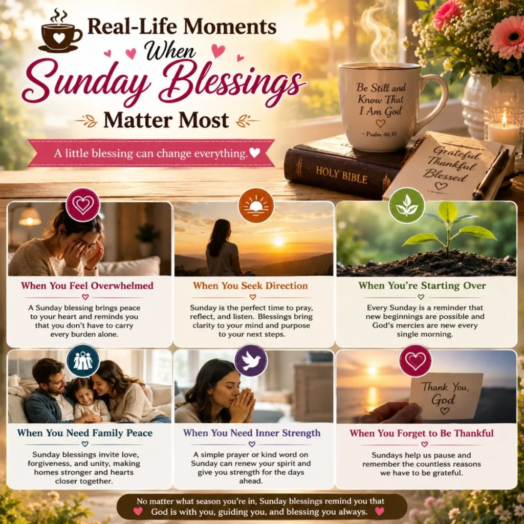 Real-life moments when Sunday blessings matter most with prayer, family, gratitude, and peaceful morning scenes