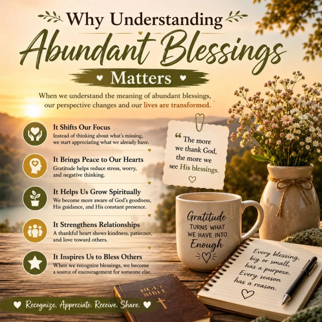 Why understanding abundant blessings matters with gratitude, faith, Bible, flowers, and sunrise