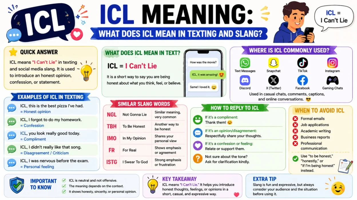 ICL meaning in texting explained with examples, slang terms, replies, and common uses