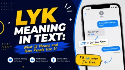 LYK meaning in text explained with a smartphone chat example and Let You Know abbreviation