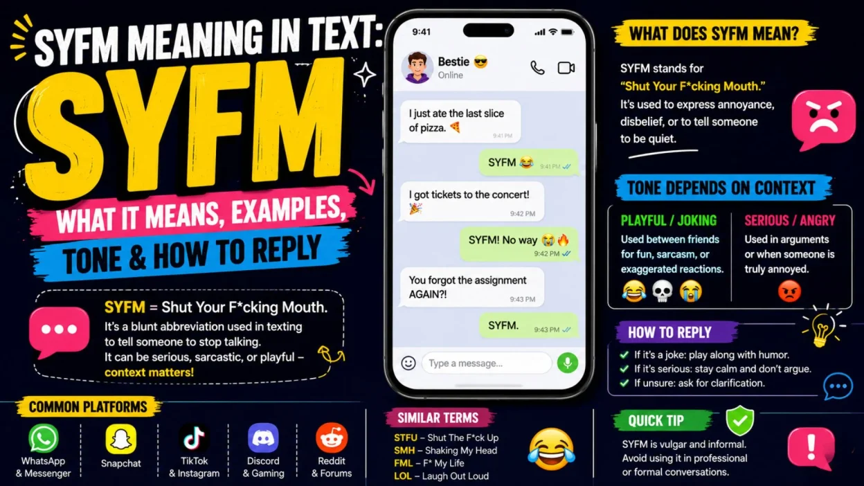 SYFM meaning in text explained with examples, tone, replies, and common texting platforms