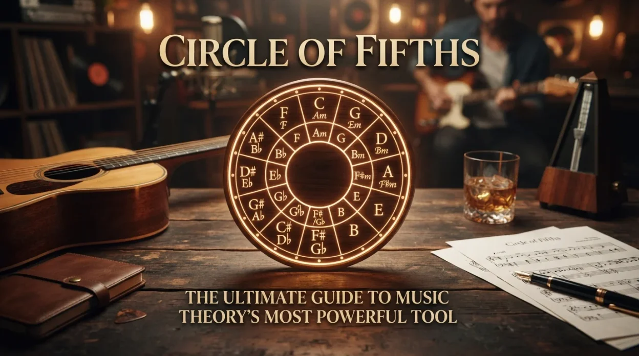 Circle of Fifths music theory diagram showing key relationships and chord connections