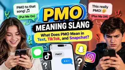 PMO meaning slang featured image explaining Put Me On and Piss Me Off in text messages and social media.